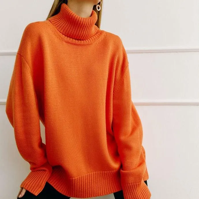 Solid Color Turtleneck  Loose Pullover Women's Sweater