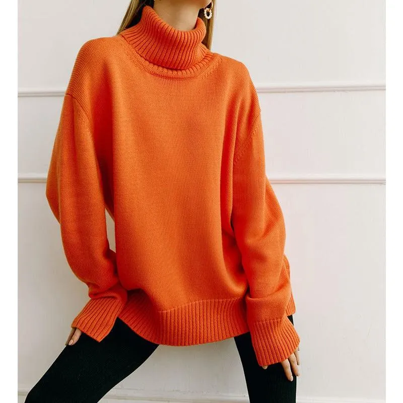 Solid Color Turtleneck  Loose Pullover Women's Sweater