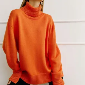 Solid Color Turtleneck  Loose Pullover Women's Sweater