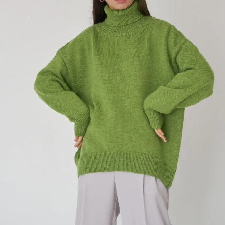 Solid Color Turtleneck  Loose Pullover Women's Sweater