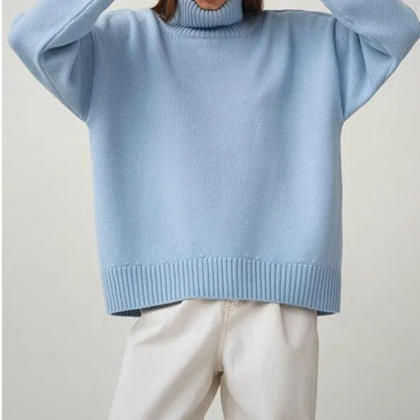 Solid Color Turtleneck  Loose Pullover Women's Sweater