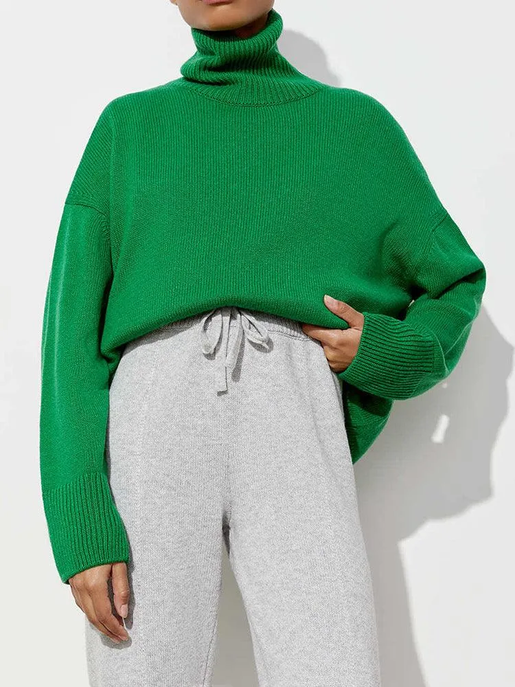 Solid Color Turtleneck  Loose Pullover Women's Sweater