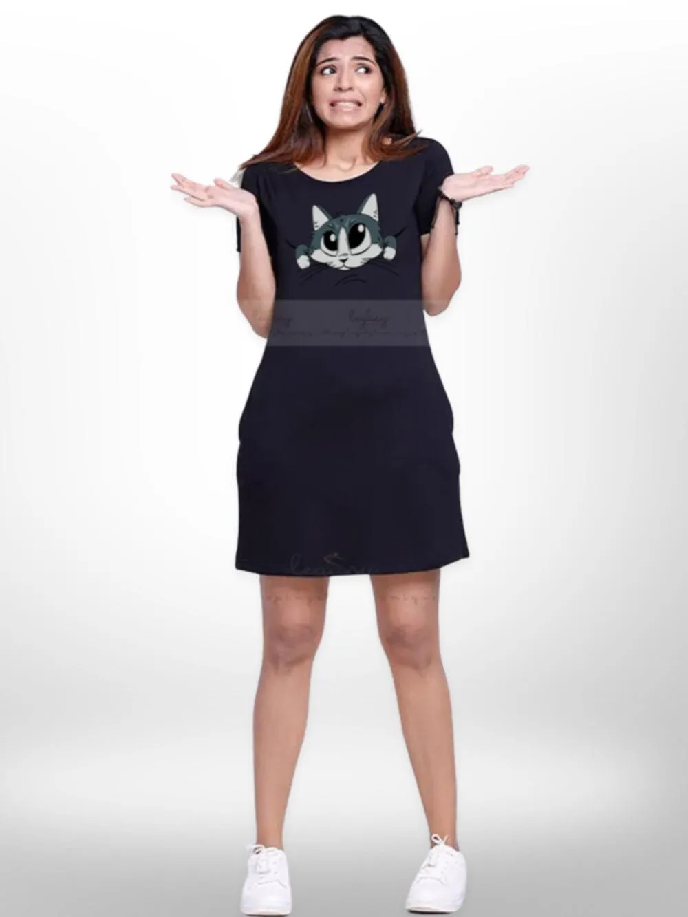 Stylish & Puppy Design Printed Long T-shirt For Women's