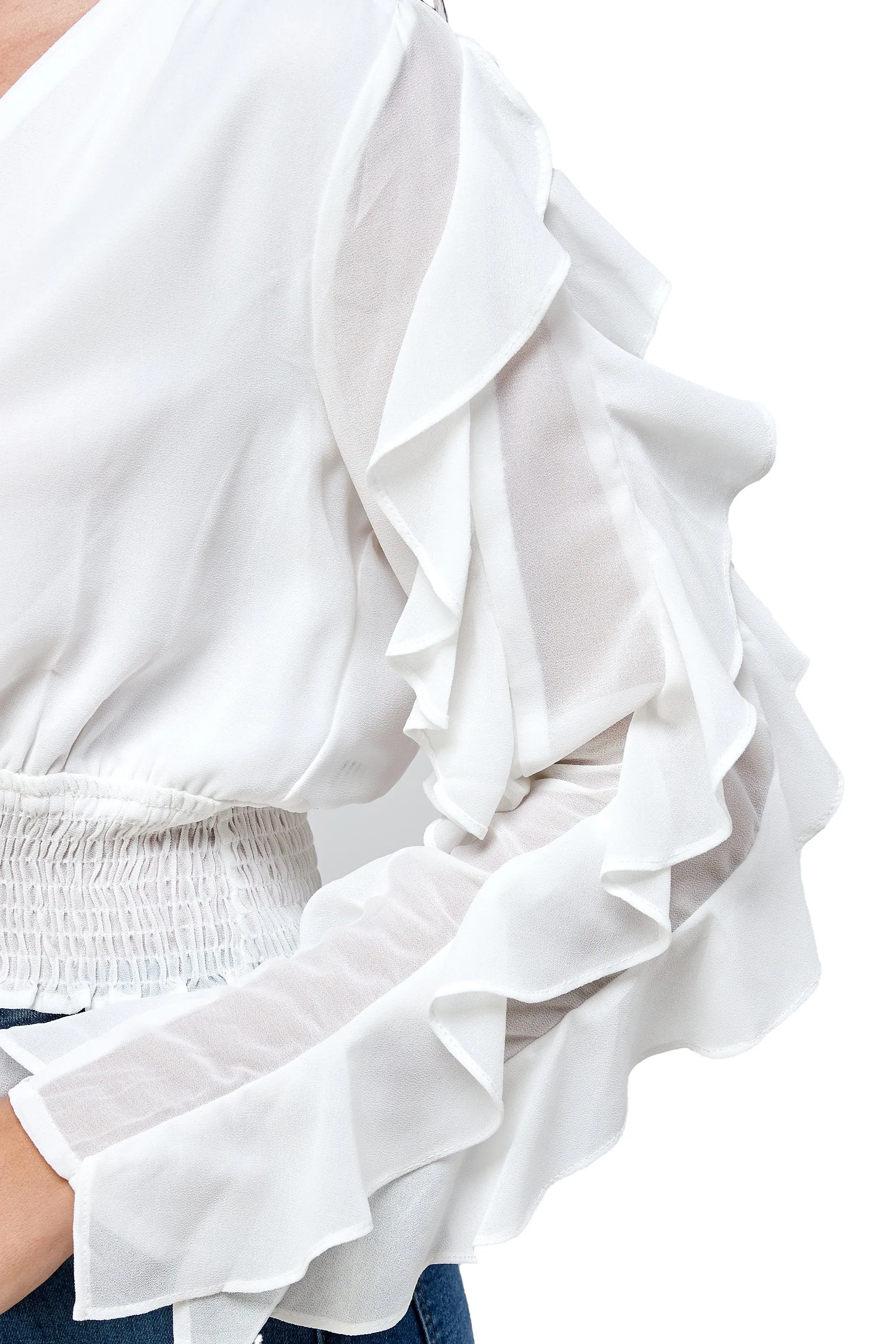 Surplice Smock Ruffle Long Sleeves Blouse Top