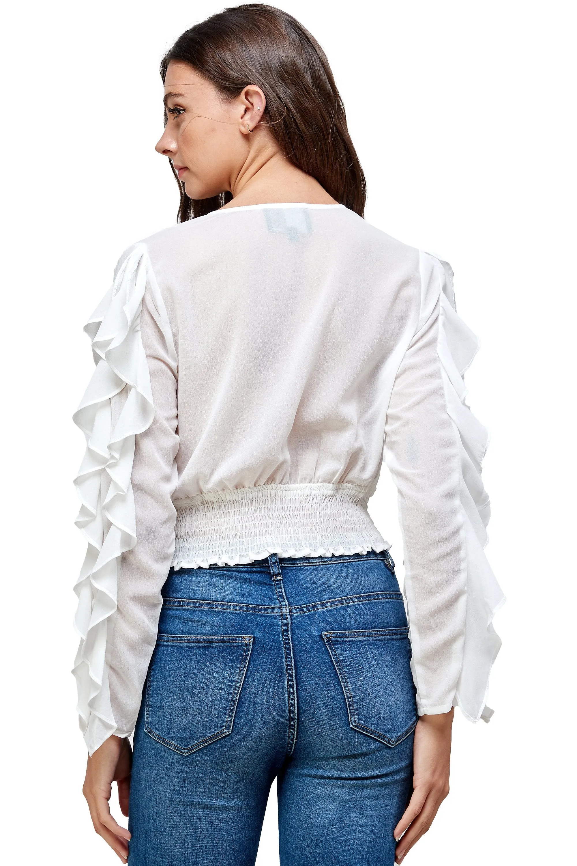 Surplice Smock Ruffle Long Sleeves Blouse Top