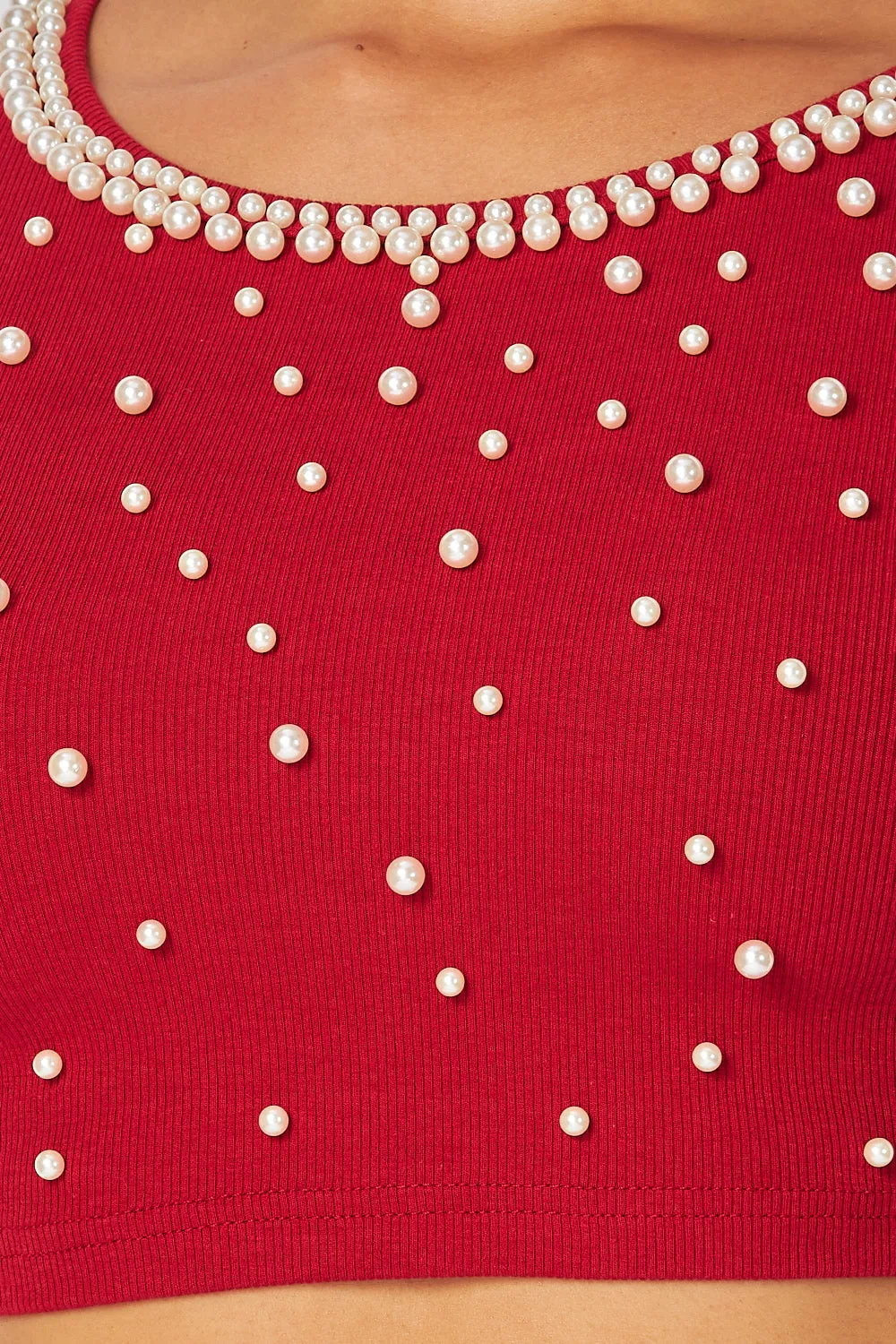 Tamara Pearl Detail Long Sleeve Crop Top