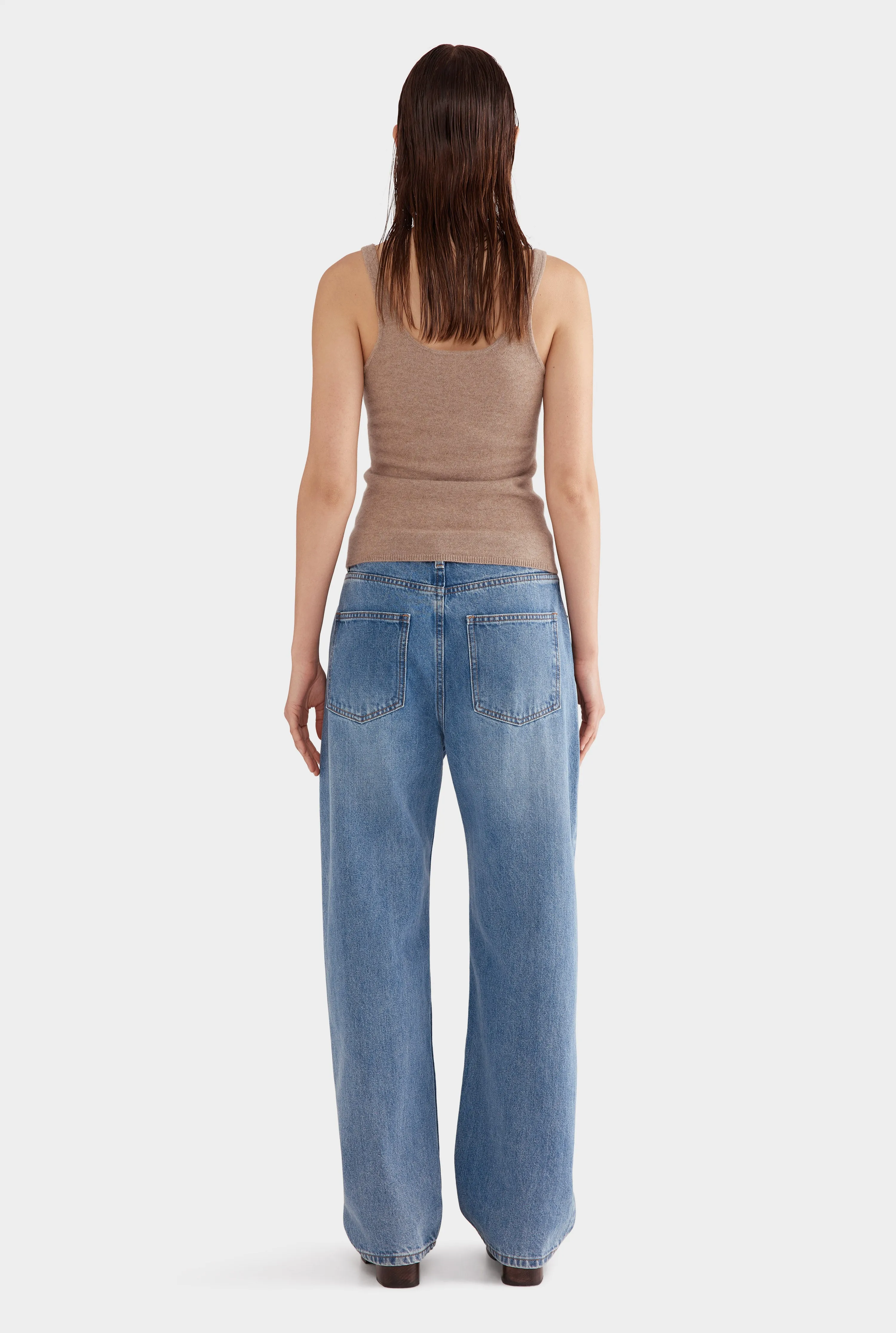 Thin Strap Cashmere Tank - Stone Marl