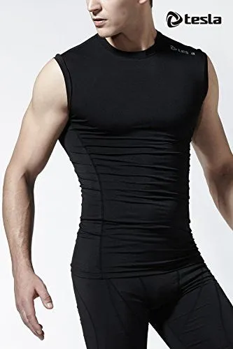 TM-R15-BLKZ_X-LARGE TESLA MEN'S COOL DRY COMPRESSION MUSCLE TANK BASELAYER SLEEVELESS R15