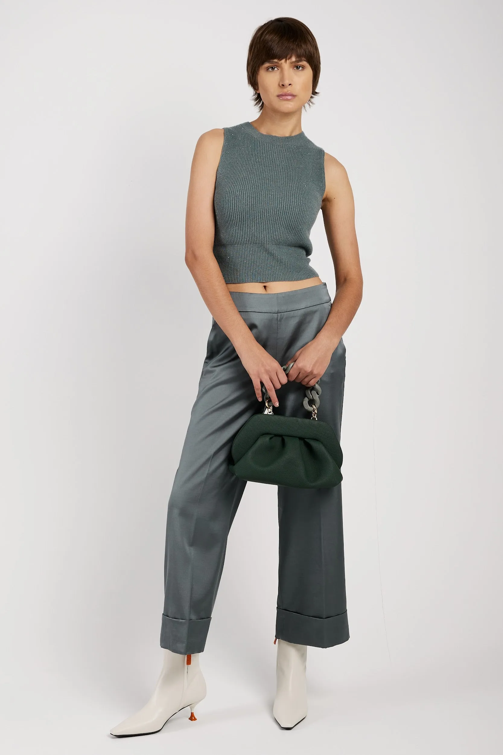 Tricot Wool Top in Green Zinc