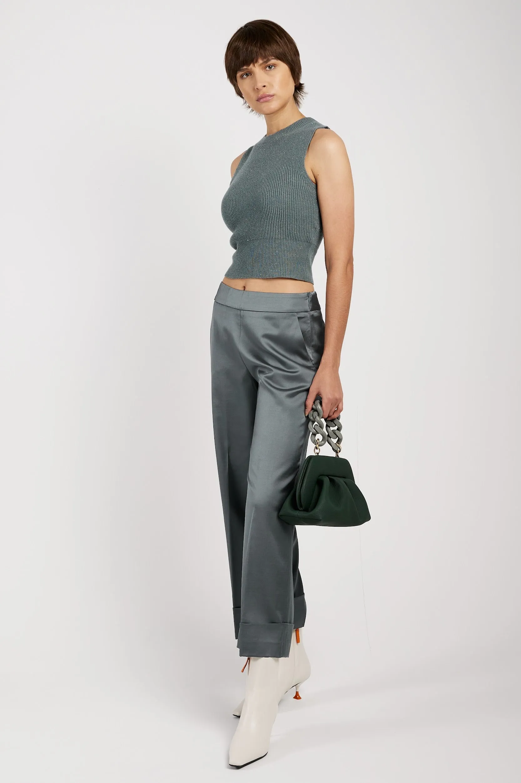 Tricot Wool Top in Green Zinc