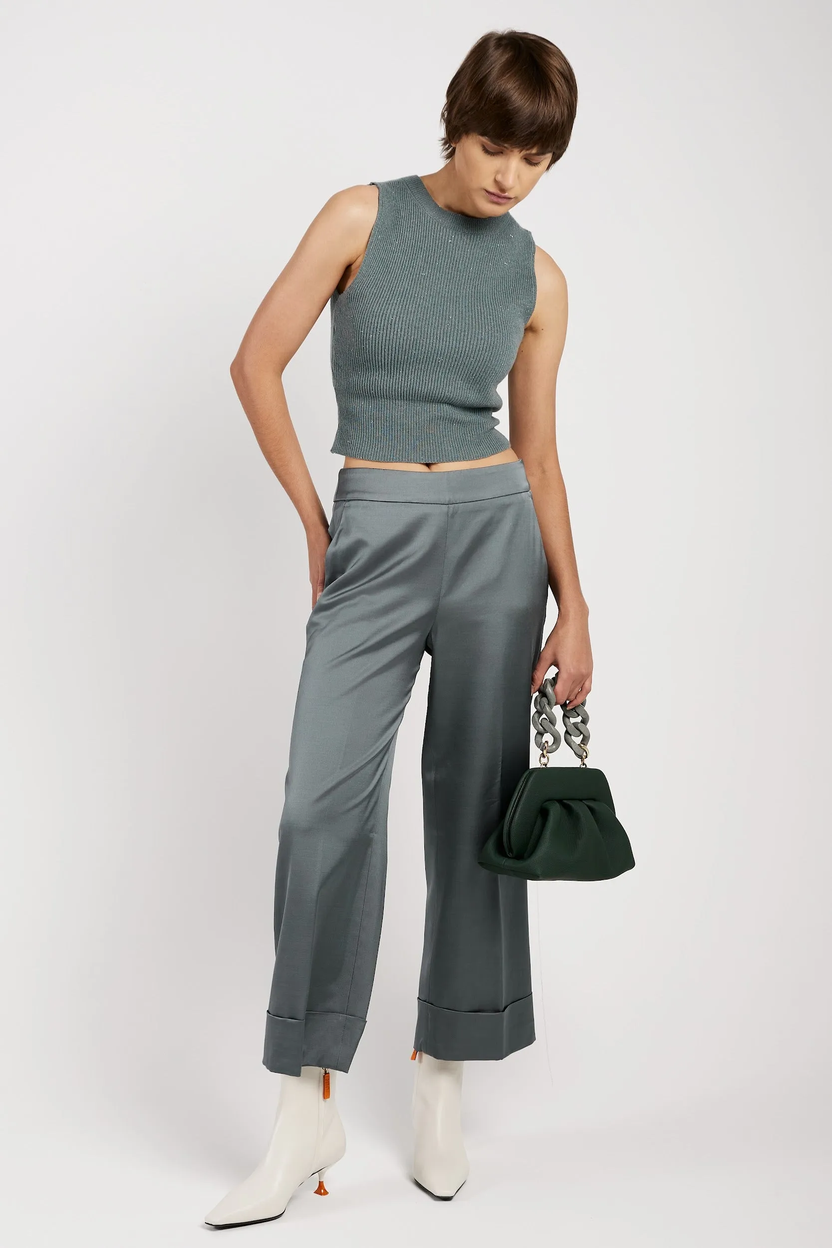 Tricot Wool Top in Green Zinc