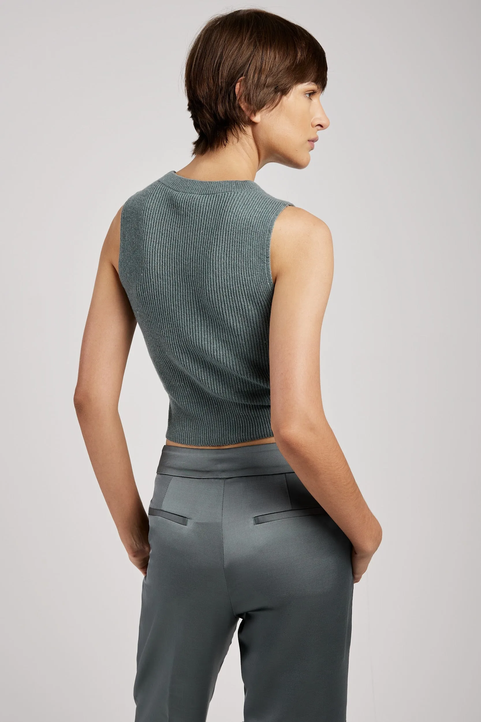Tricot Wool Top in Green Zinc