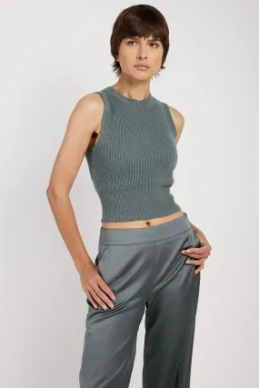 Tricot Wool Top in Green Zinc