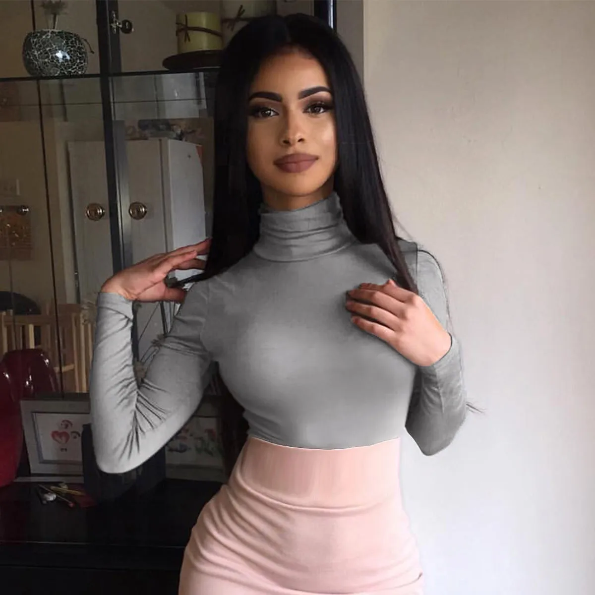 Turtleneck Long Sleeve Crop Top