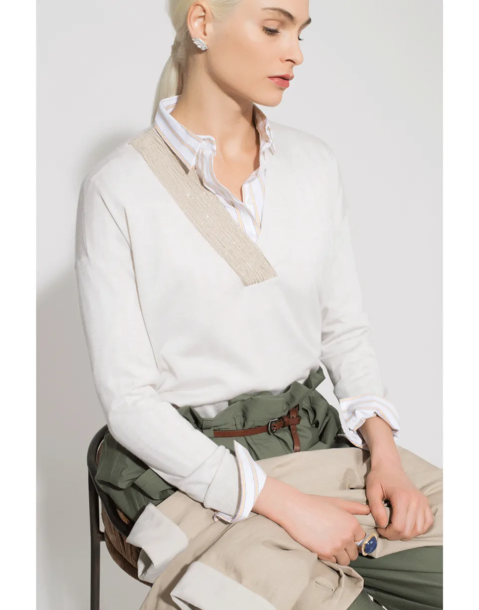 V-Neck Paillette Pullover