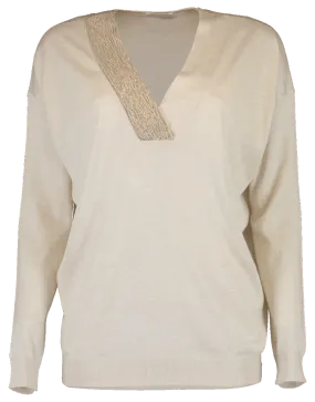 V-Neck Paillette Pullover