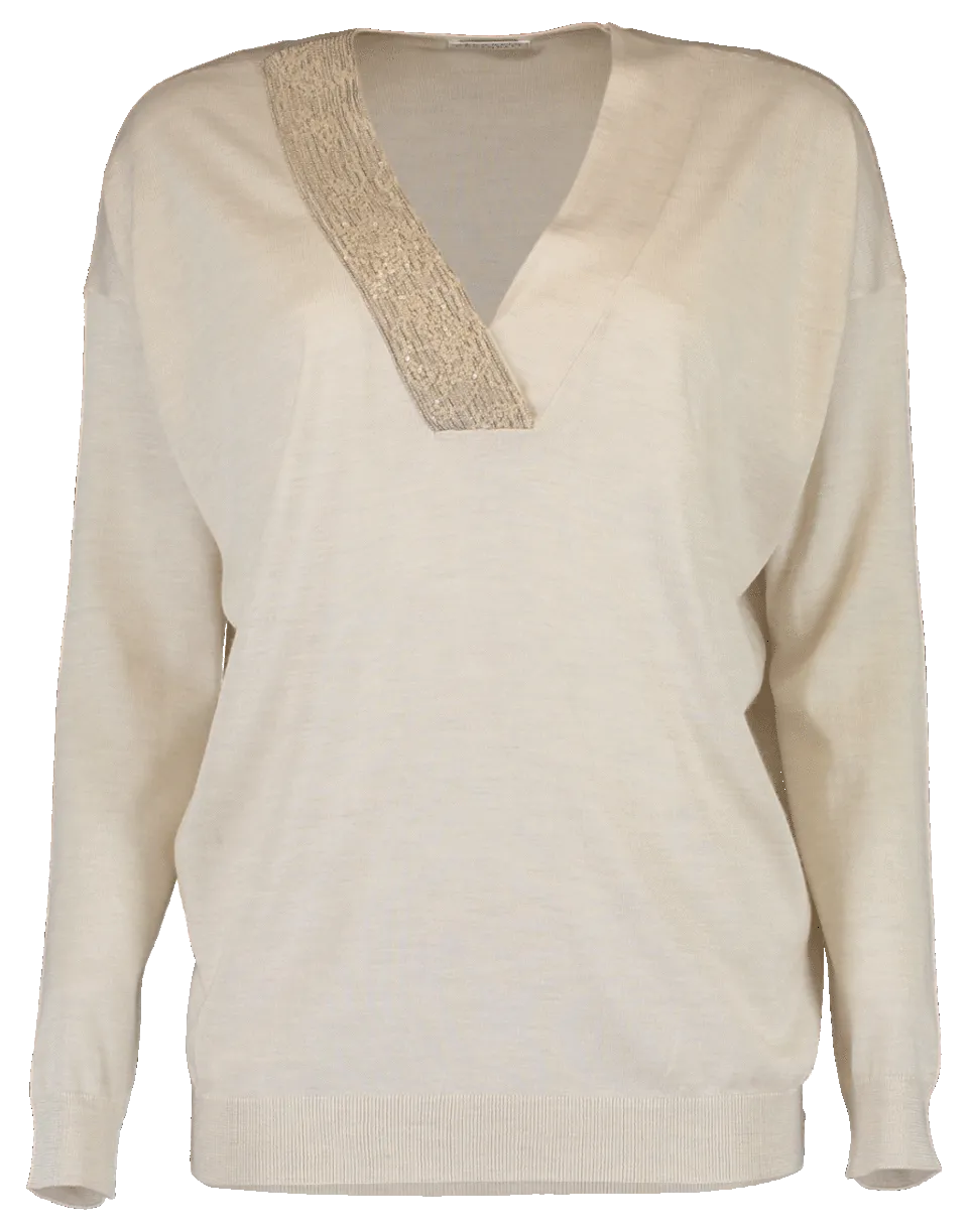V-Neck Paillette Pullover