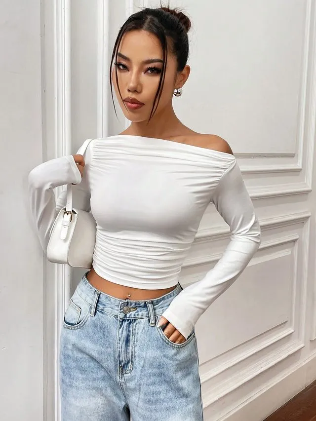 White Asymmetrical Collar Top