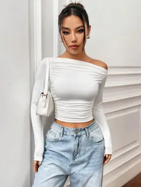 White Asymmetrical Collar Top