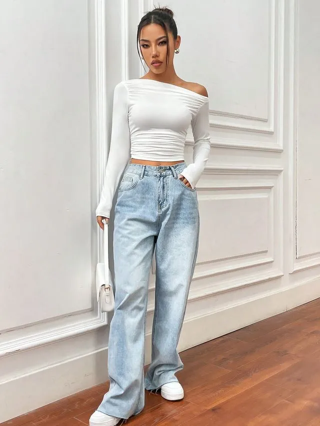 White Asymmetrical Collar Top