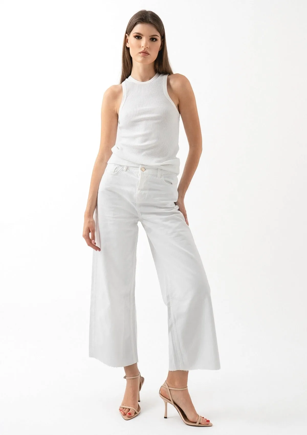 WHITE RIBBED COTTON TANK TOP