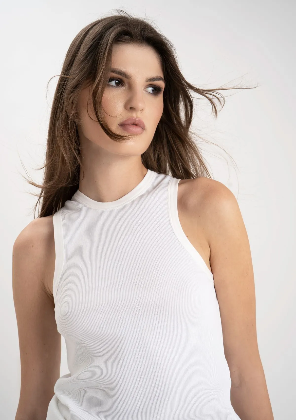 WHITE RIBBED COTTON TANK TOP