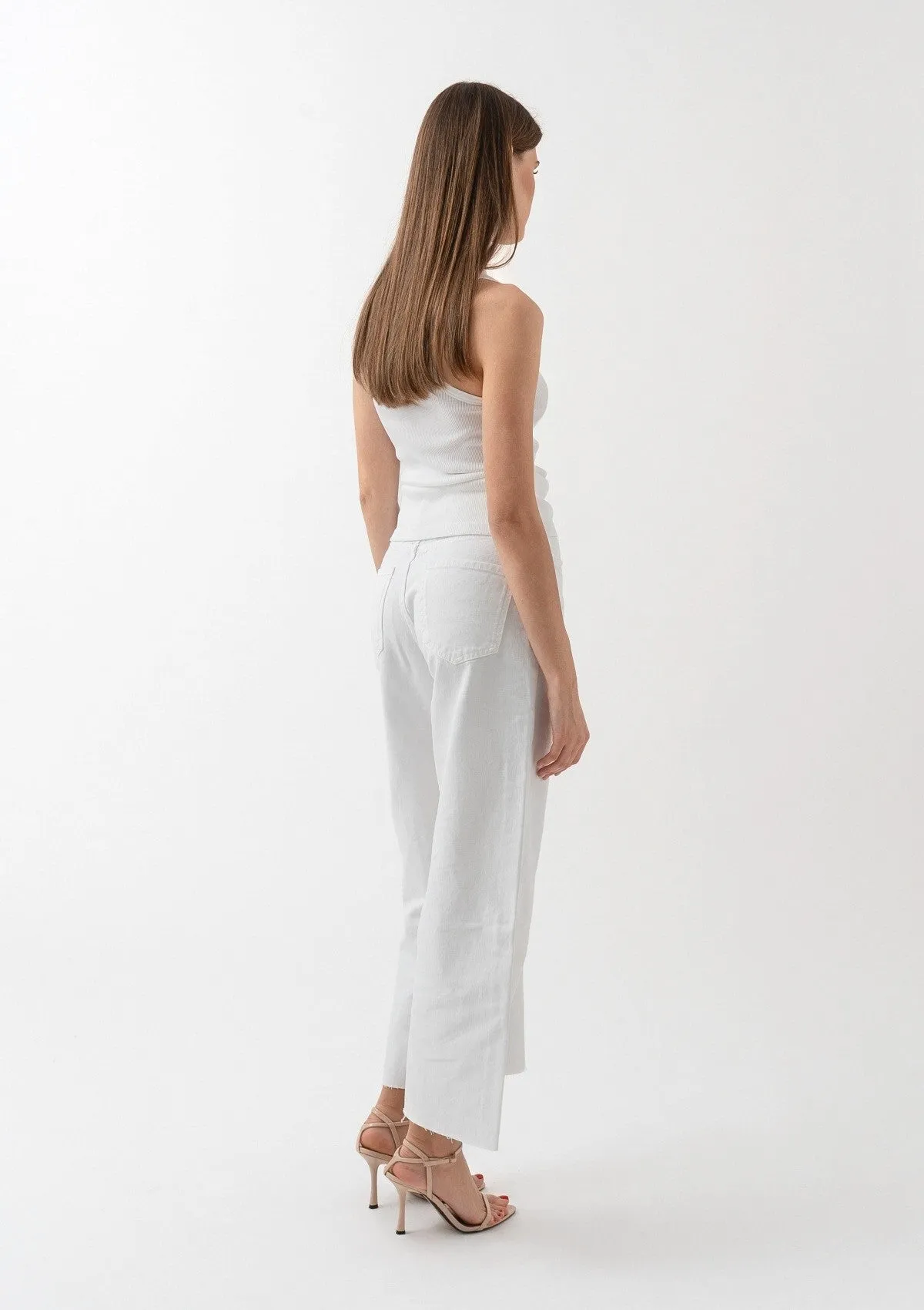 WHITE RIBBED COTTON TANK TOP