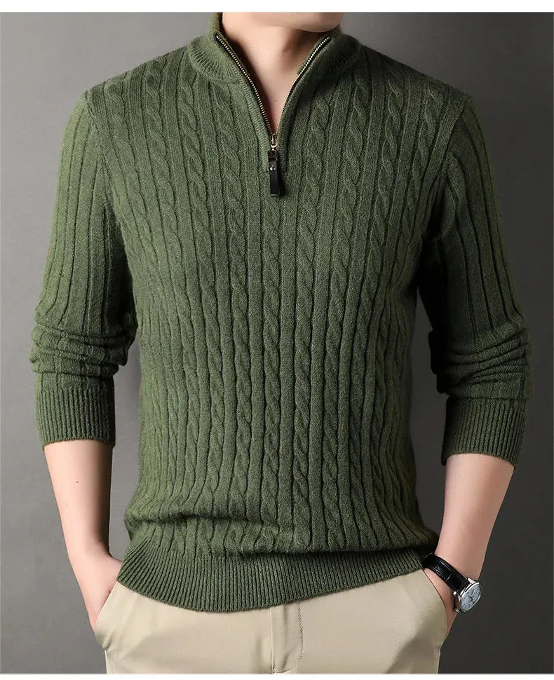 Winter dicke Mock Neck Pullover Männer Mode halben Reiß verschluss gestrickt warmen Pullover Herren täglich lässig Strickwaren solide Pullover Pullover