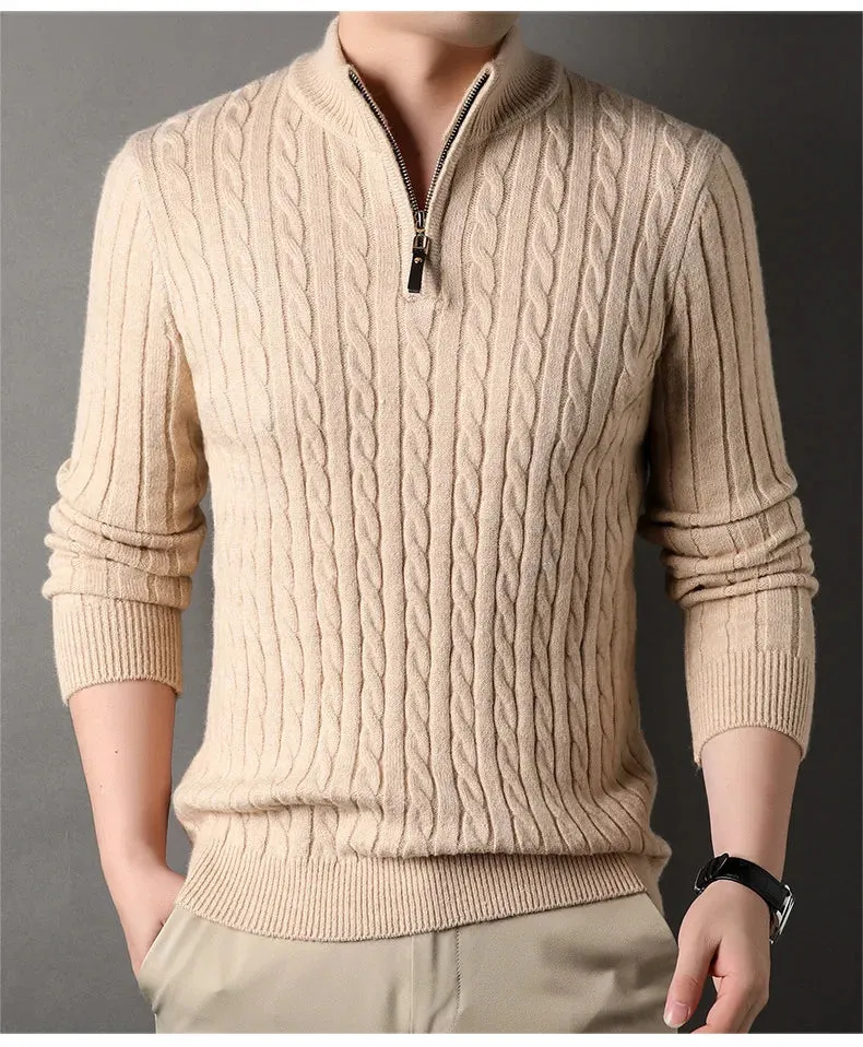 Winter dicke Mock Neck Pullover Männer Mode halben Reiß verschluss gestrickt warmen Pullover Herren täglich lässig Strickwaren solide Pullover Pullover