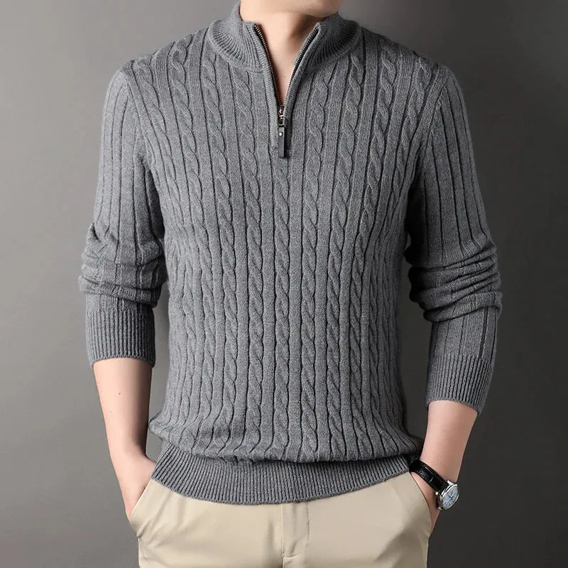 Winter dicke Mock Neck Pullover Männer Mode halben Reiß verschluss gestrickt warmen Pullover Herren täglich lässig Strickwaren solide Pullover Pullover