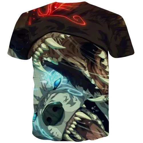 Wolf T-shirt Men Flame T-shirts 3d Animal Tshirt Anime War Tshirts Casual Gothic Shirt Print Short Sleeve Punk Rock Unisex Tops