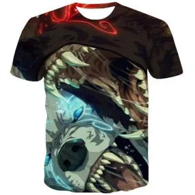 Wolf T-shirt Men Flame T-shirts 3d Animal Tshirt Anime War Tshirts Casual Gothic Shirt Print Short Sleeve Punk Rock Unisex Tops