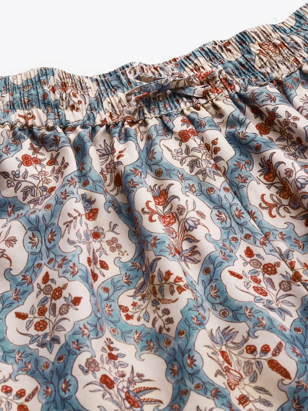 Women Blue & Beige Floral Drawstring