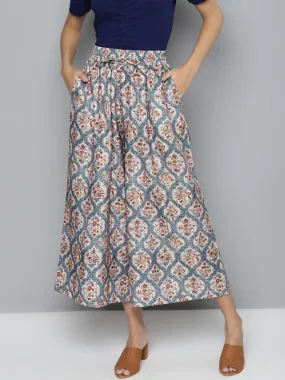 Women Blue & Beige Floral Drawstring