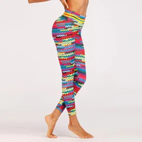 Women's Spring 3D Printing High Waist Fitness Leggings With Knit Pattern