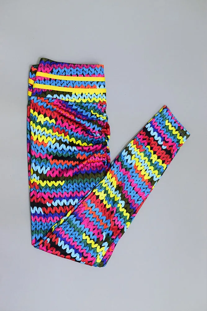 Women's Spring 3D Printing High Waist Fitness Leggings With Knit Pattern