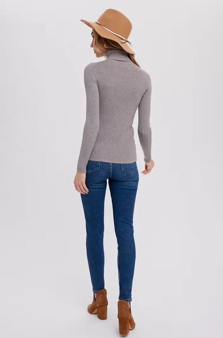 Women's/Junior Essential Ribbed Turtleneck Pullover - Heather Grey