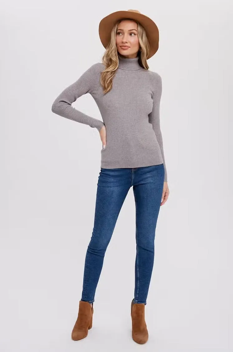 Women's/Junior Essential Ribbed Turtleneck Pullover - Heather Grey