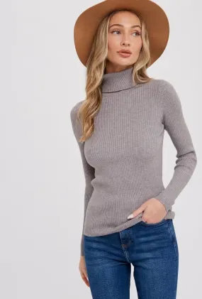 Women's/Junior Essential Ribbed Turtleneck Pullover - Heather Grey