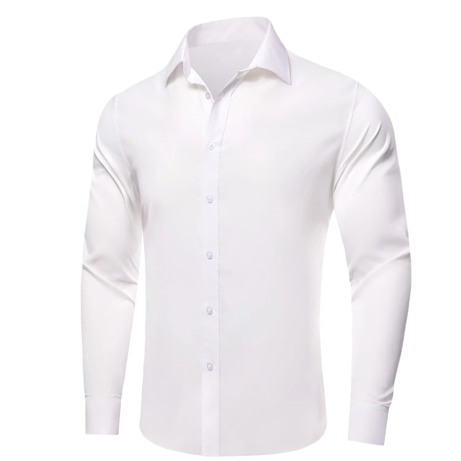 YourTies White Solid Long Sleeve Shirt with Deep Green Striped Silk Tie for Men