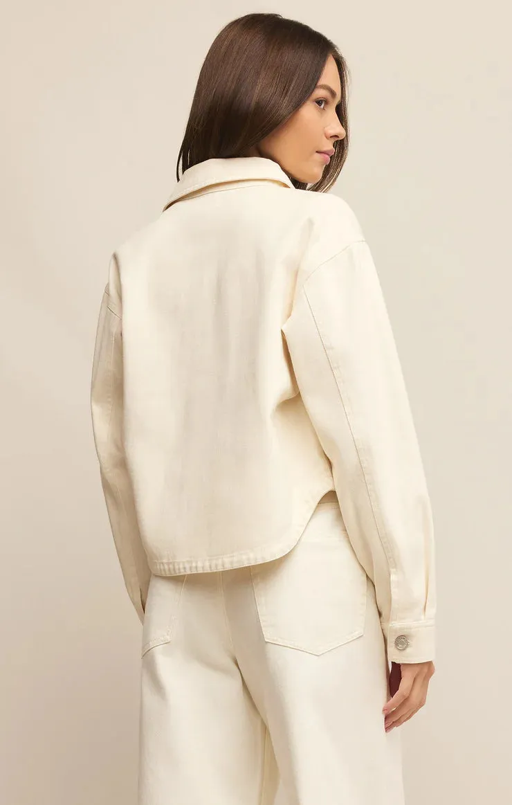 Z Supply: All Day Cropped Knit Denim Jacket -Off White