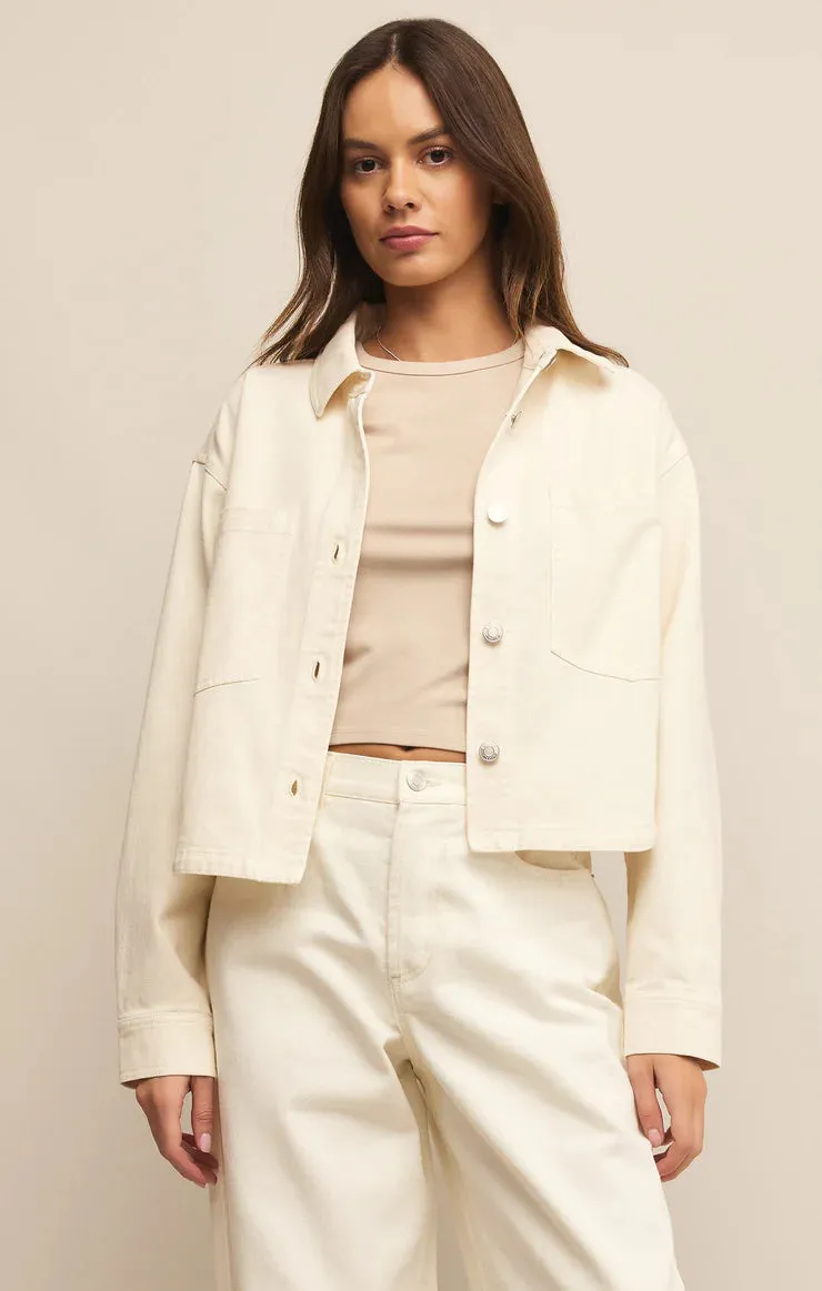 Z Supply: All Day Cropped Knit Denim Jacket -Off White